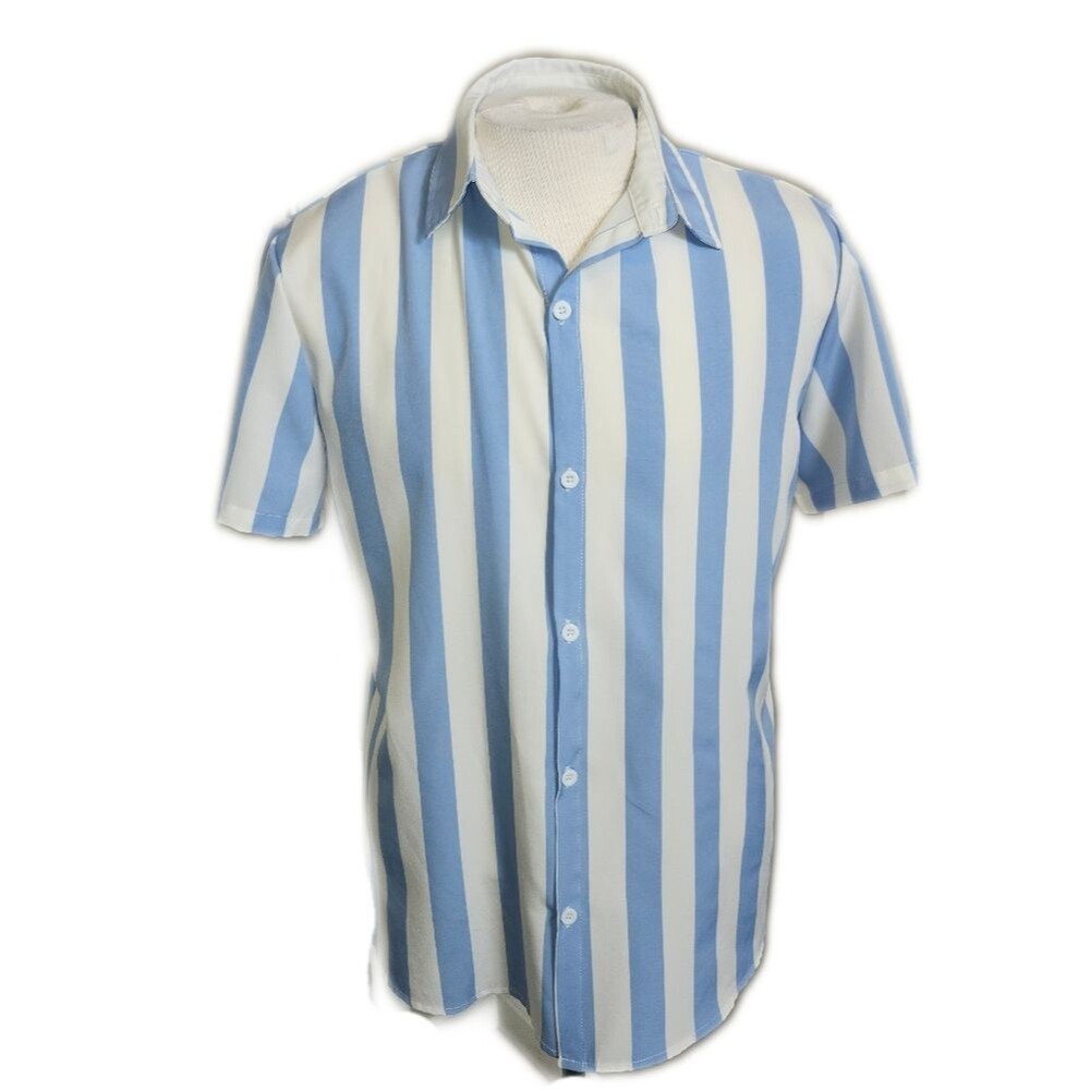 Shein Men's Blue & Whote Button Down Casual Dress Shirt, Spring, Medium